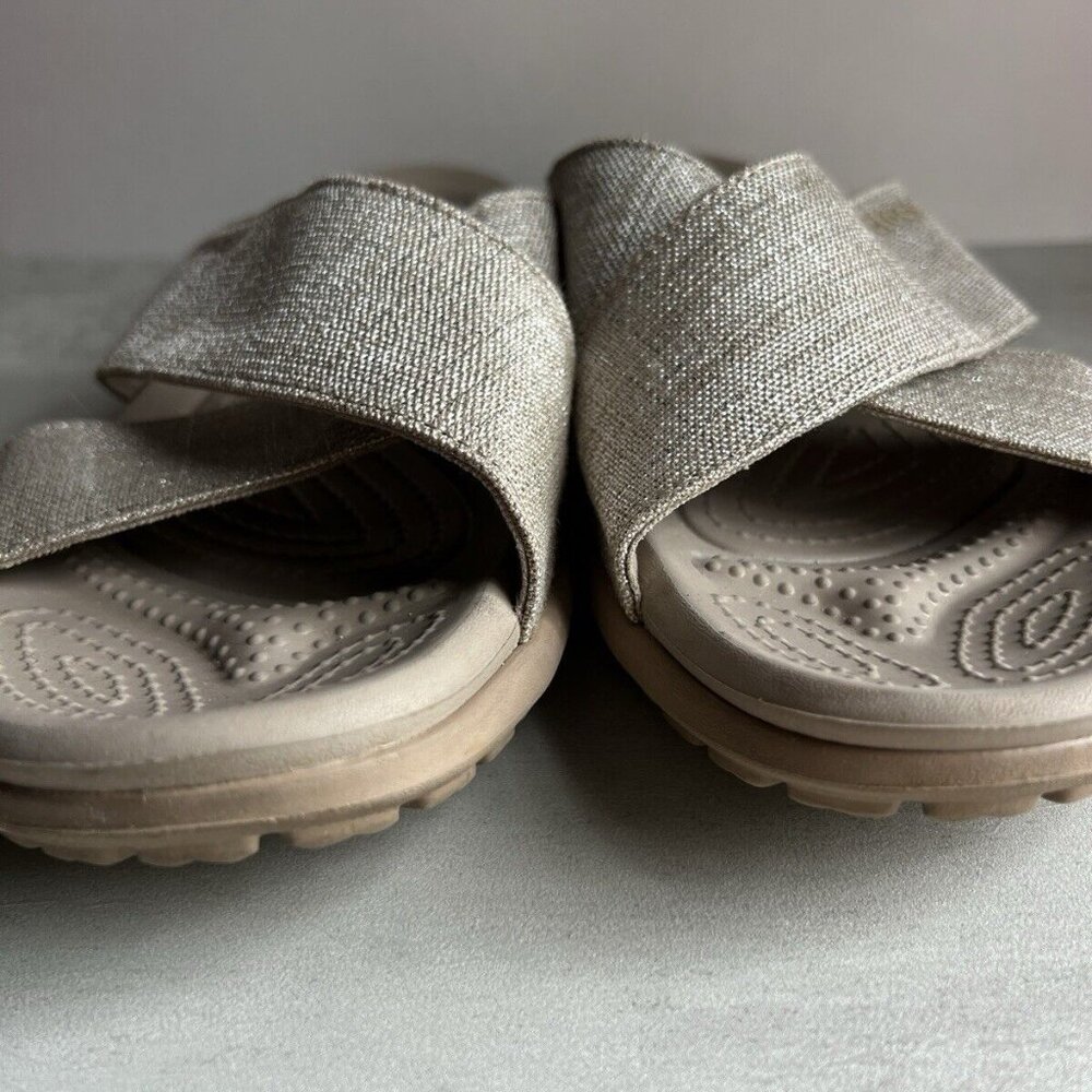 CROCS Women's Metallic Taupe Cross-Band Sandals - Picture 15 of 16